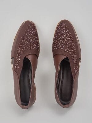 Brown Embroidered Peshawaris