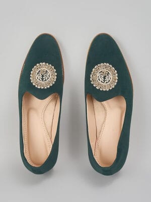 Emerald Green Embroidered Loafers