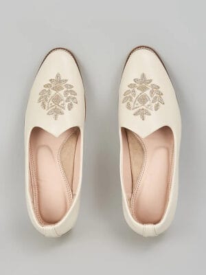 Off White Embroidered Loafers