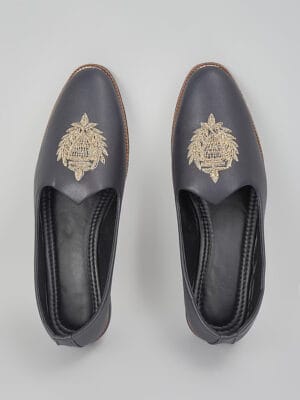 Black Self Design Embroidered Loafers