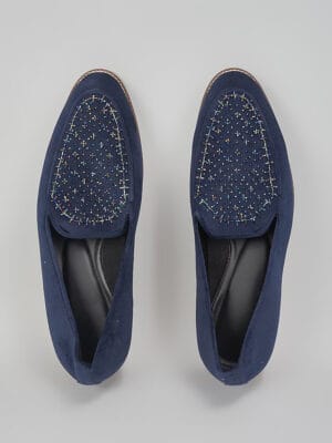 Navy Blue Embroidered Loafers