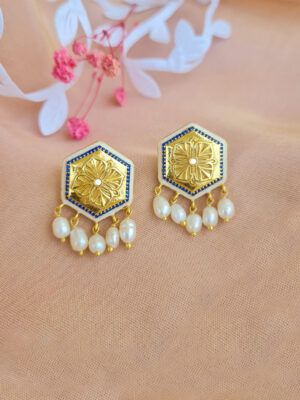 Blue Zircon Magnolia Bead Stud Earrings