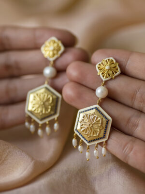 Blue Zircon Magnolia Long Earrings