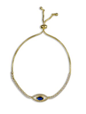 22KT Gold Plated 925 Sterling Silver Evil Eye Bracelet - Blue Sapphire & White Cubic Zirconia Luxury Bracelet