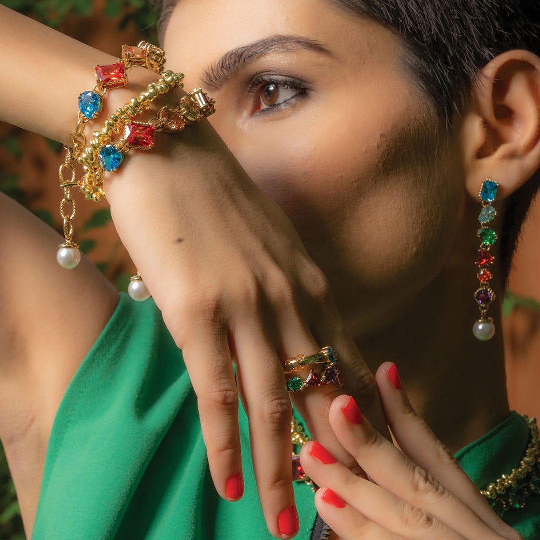 22KT Gold Plated Rainbow Pearl Bracelet for Women & Girls - Chromatic Cascade Luxury Jewelry - Premium Brass Alloy Gift - Image 5