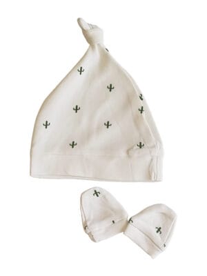 Pack of Desert Spiky Organic Mittens and Knotted hat set- Newborn-6 Months