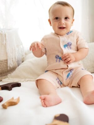 Tickle Tickle Toby Turtle Organic Muslin Romper 0-2 Years
