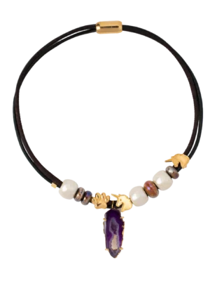 Forest Ceramic Necklace with 18K Gold Unicorn and Paw Accents