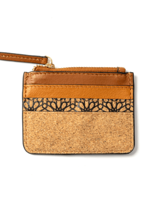 Green Hermitage Iris Card Holder Plant Leather & Cork | 1 Cash slot , 6 Card slots and Zip closure (Tawny Brown, Tan Matt)