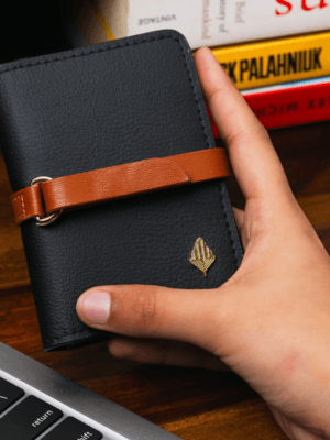 Green Hermitage NEITH Cactus Leather Card Holder with Loop closure with snap button | Credit & Debit Card Holder | Upto 6 Cards (Black & Gingerbread)