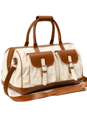 Ajax Vegan Leather Duffle Bag - Beige & Gingerbread