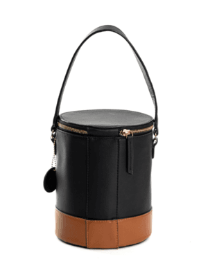 Green Hermitage HEMERA Bucket Bags Apple Leather Zip closure|1 small multipurpose inner pocket (Black & Gingerbread)