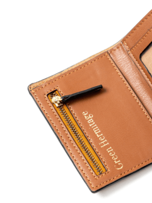 Green Hermitage OXYLUS Men Wallets Apple Leather|3 fold,1 cash slots,Card slots,Transparent photo pocket (Gingerbread)