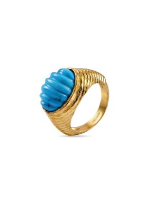 Turquoise ripple ring in 22KT gold plated premium brass alloy