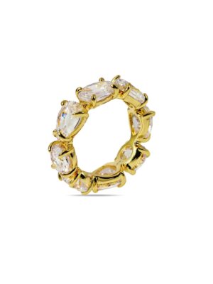 925 Sterling Silver Diamond Zircon Eternity Ring with 22K Gold Plating showing a full circle of sparkling stones