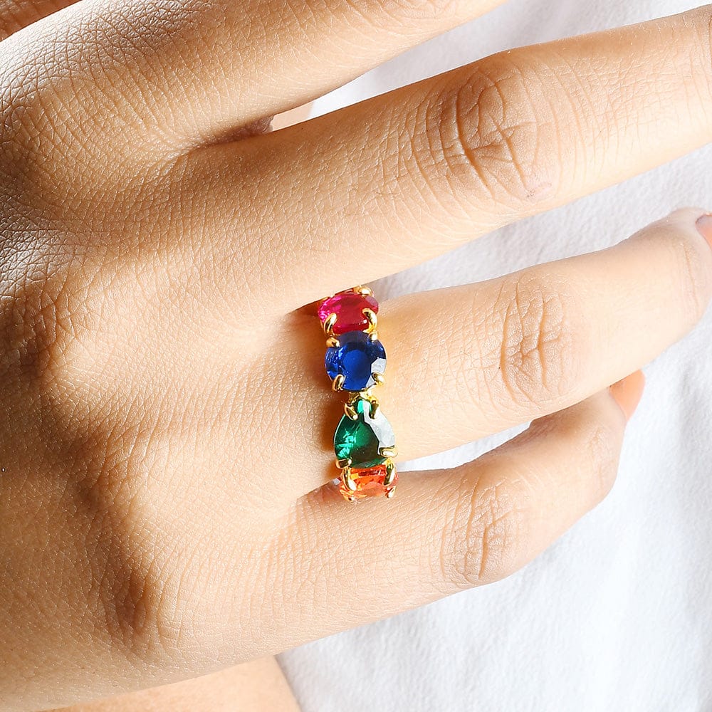 Multihued Crescendo Rainbow Eternity Ring in 22KT Gold Plated Brass | Colorful Luxury Band for Women - Image 3