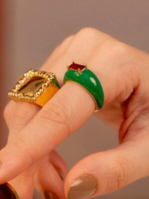 Garnet Forest Solitaire Ring - 22K Gold Plated Deep Red Gemstone Statement Ring for Women, Nature-Inspired 925 Sterling Silver Jewelry