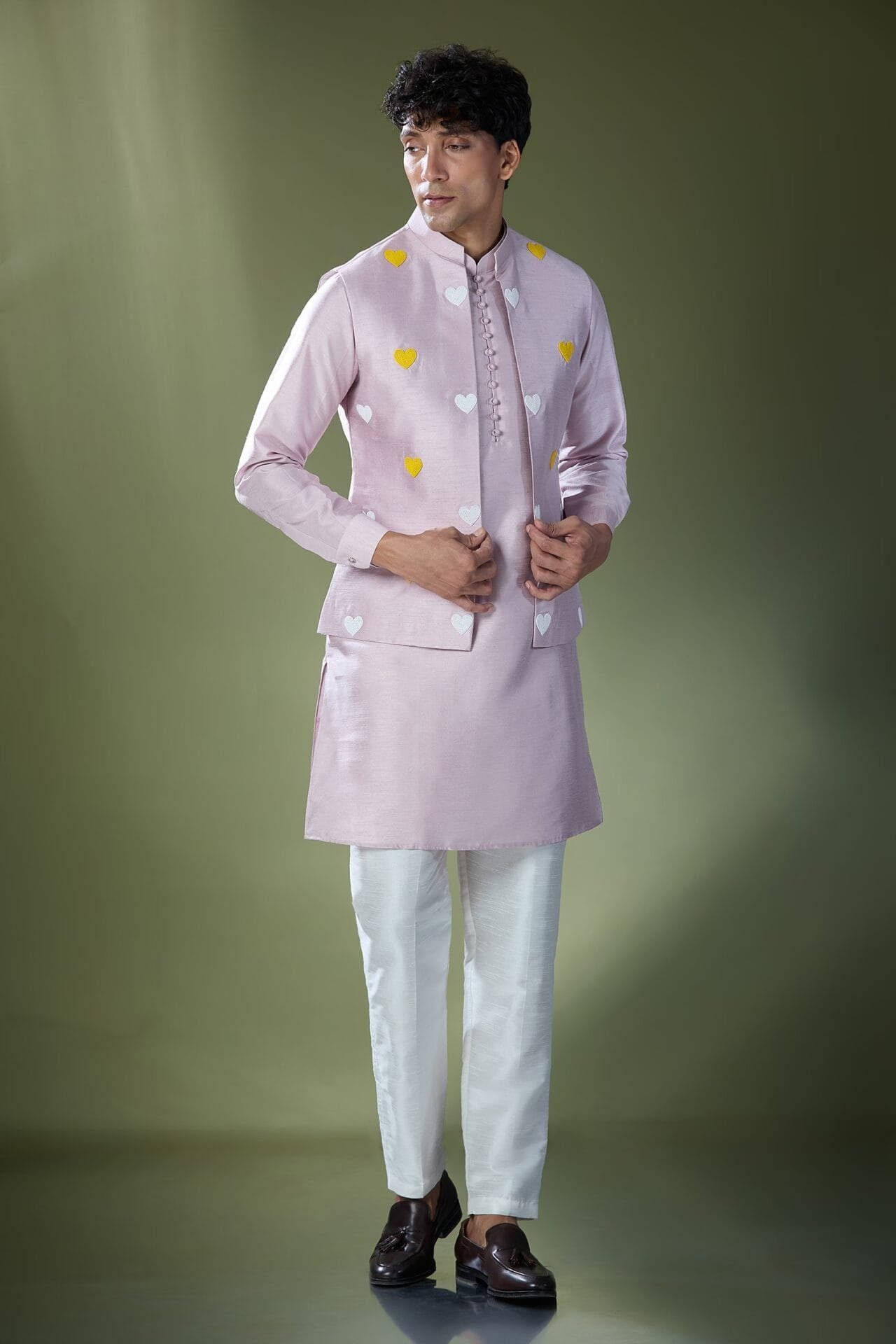 Lilac Embroidered Kurta-Jacket Set