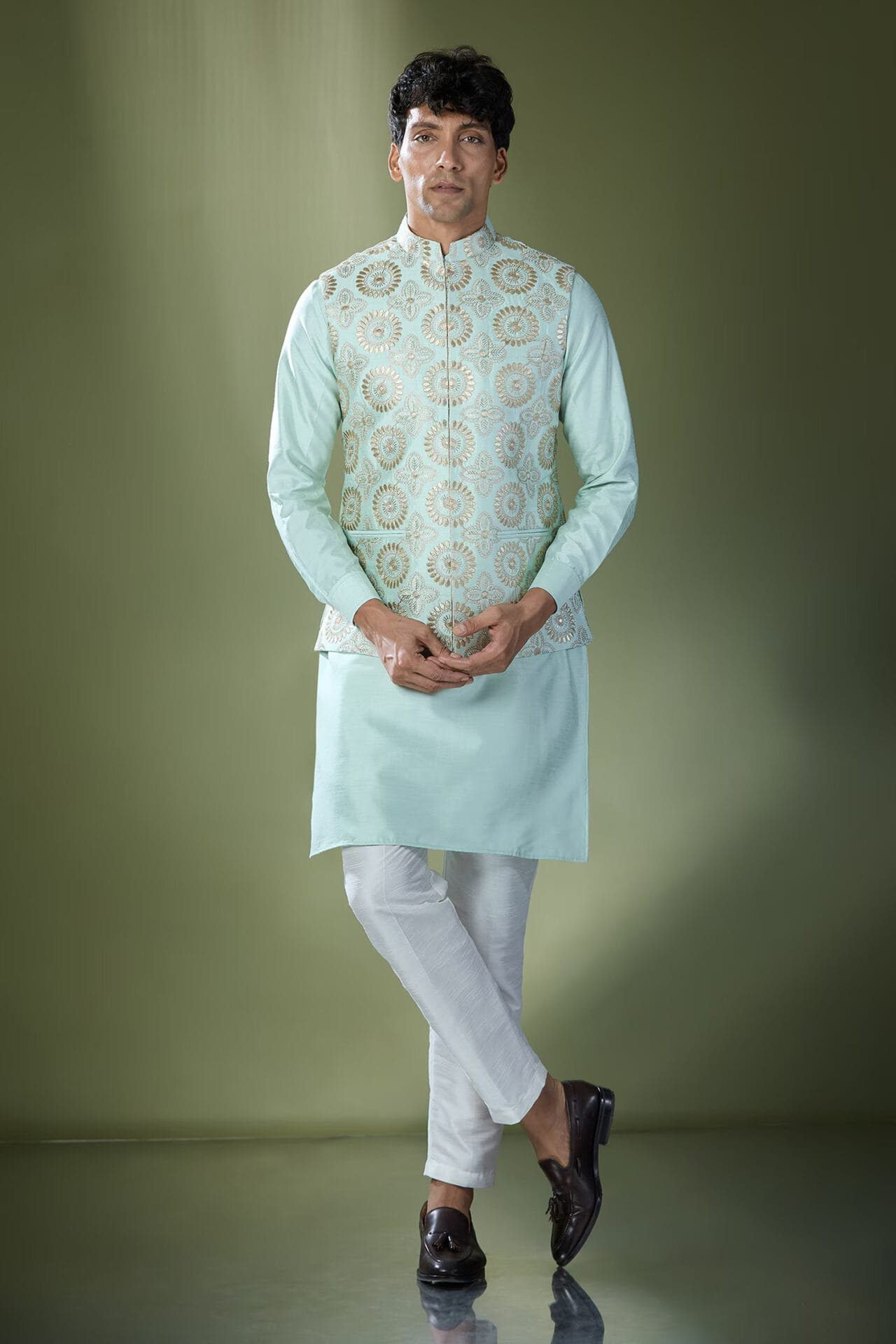 Sea Green Embroidered Kurta-Jacket