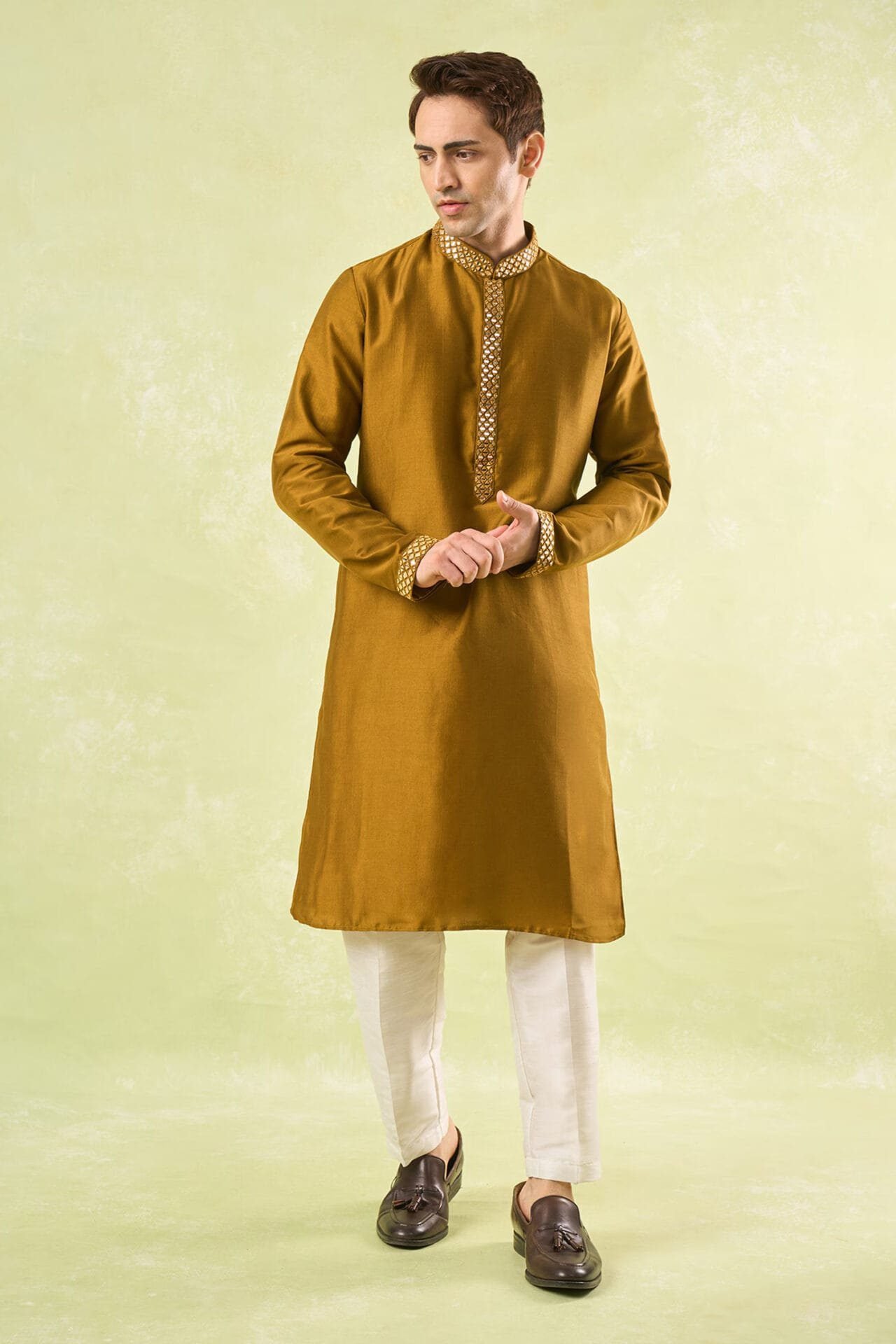 Mustard Embroidered Kurta Set