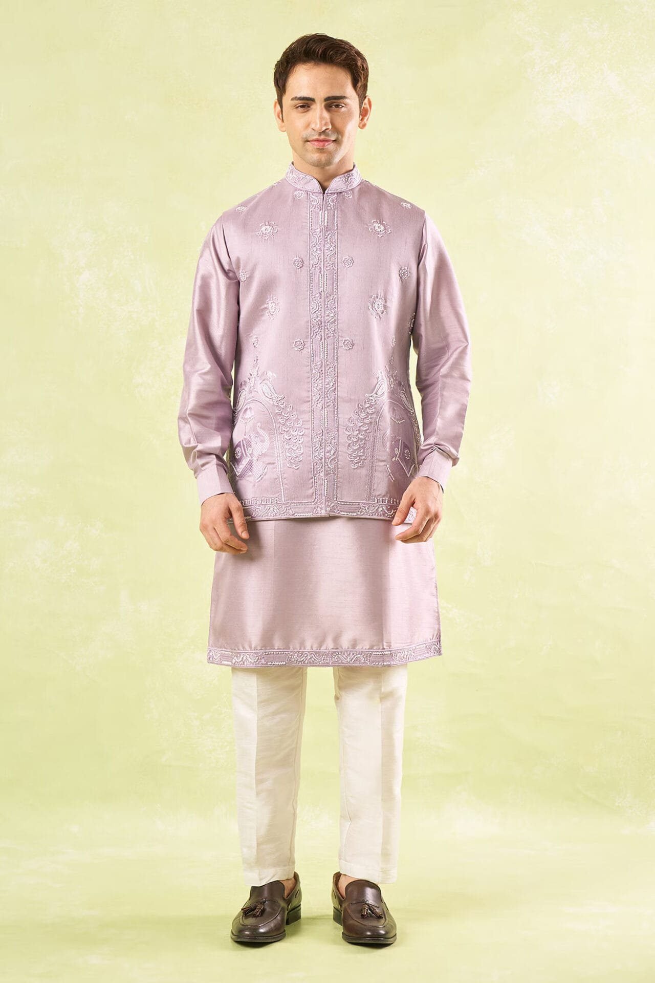 Lavender Embroidered Kurta-Bundi Se