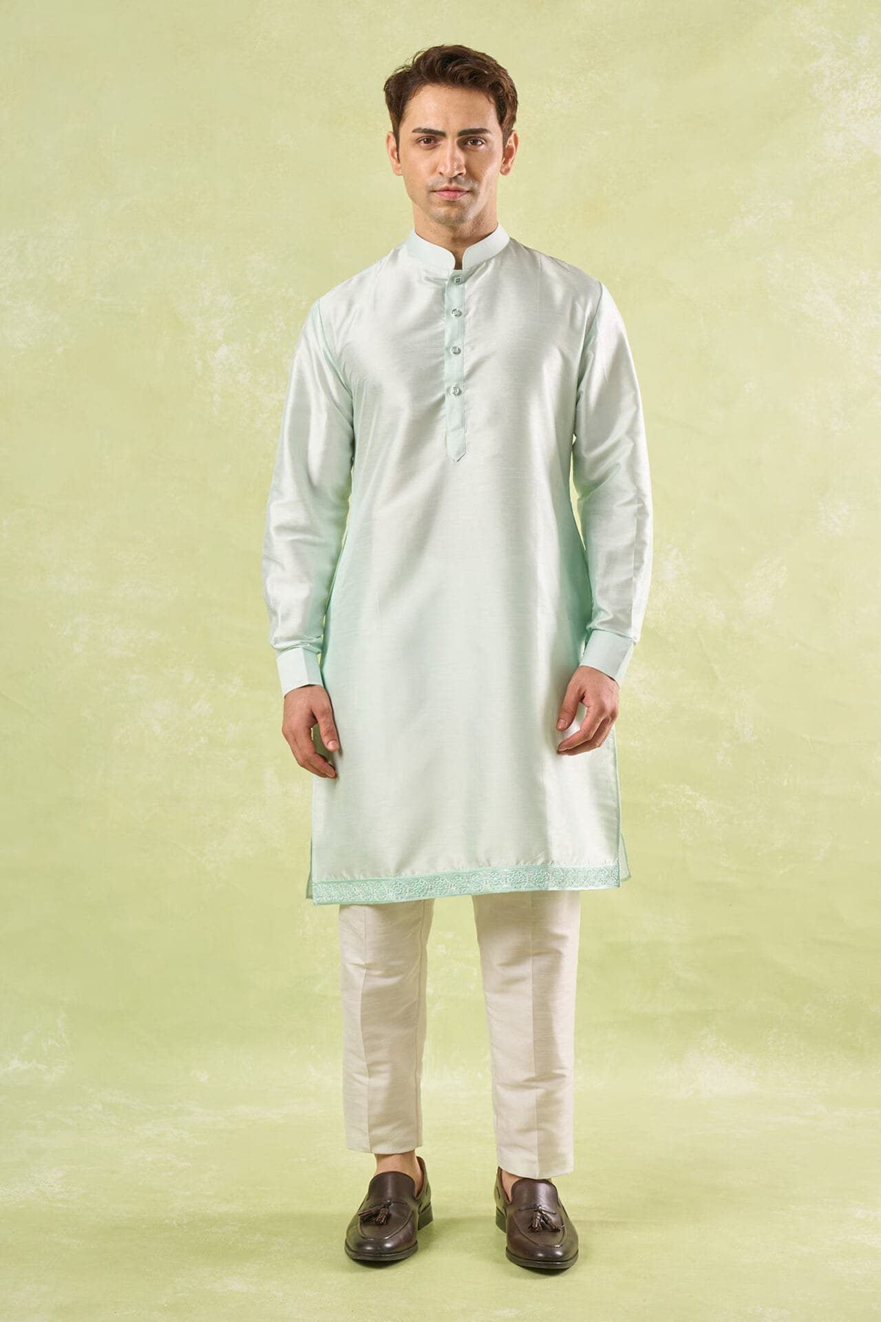 Mint Green Embroidered Kurta-Bundi