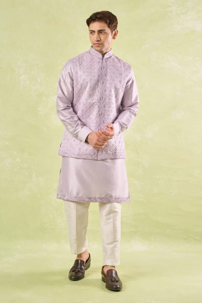 Lavender Embroidered Kurta-Bundi Se