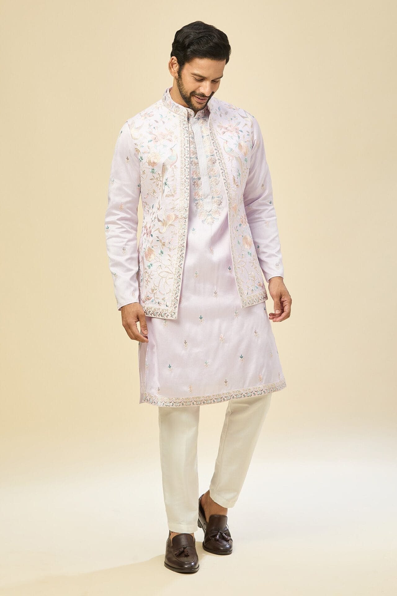 Lilac Embroidered Kurta-Jacket Set