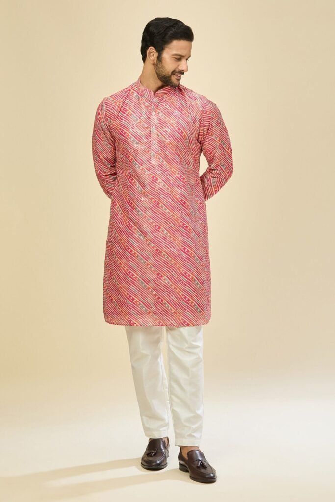 Pink Leheriya Kurta Set