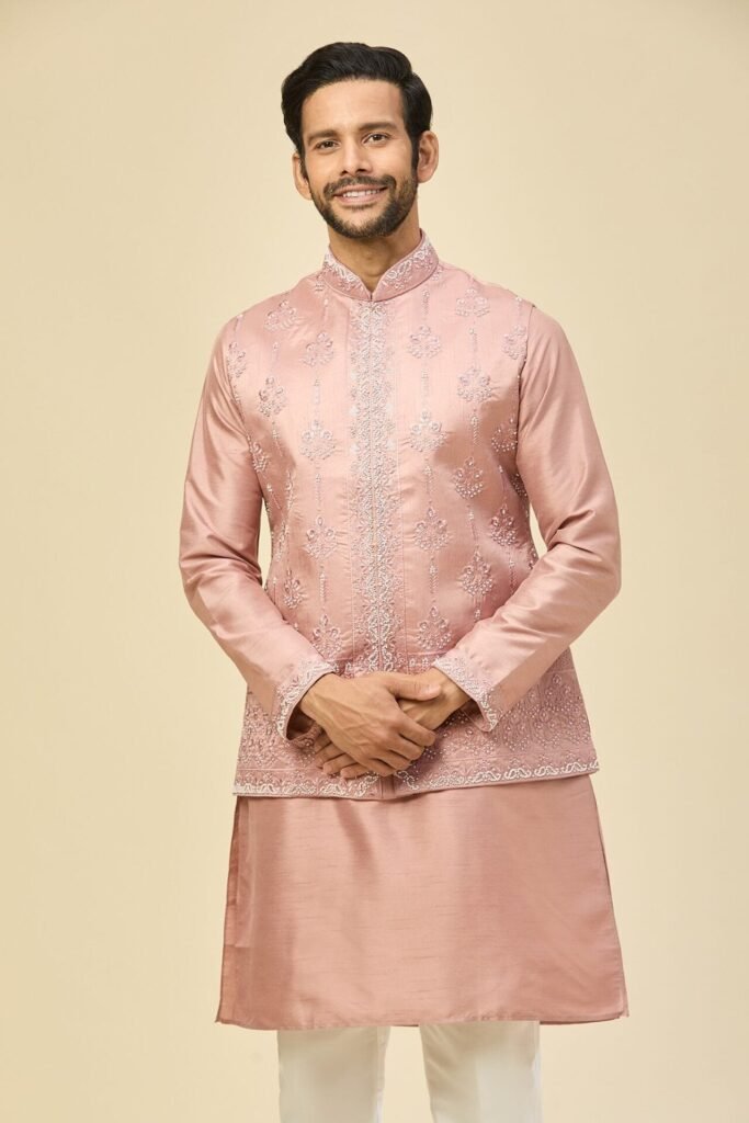 Mauve Pink Embroidered Kurta-Jacket