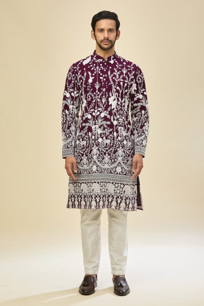 Purple Embroidered Kurta Set