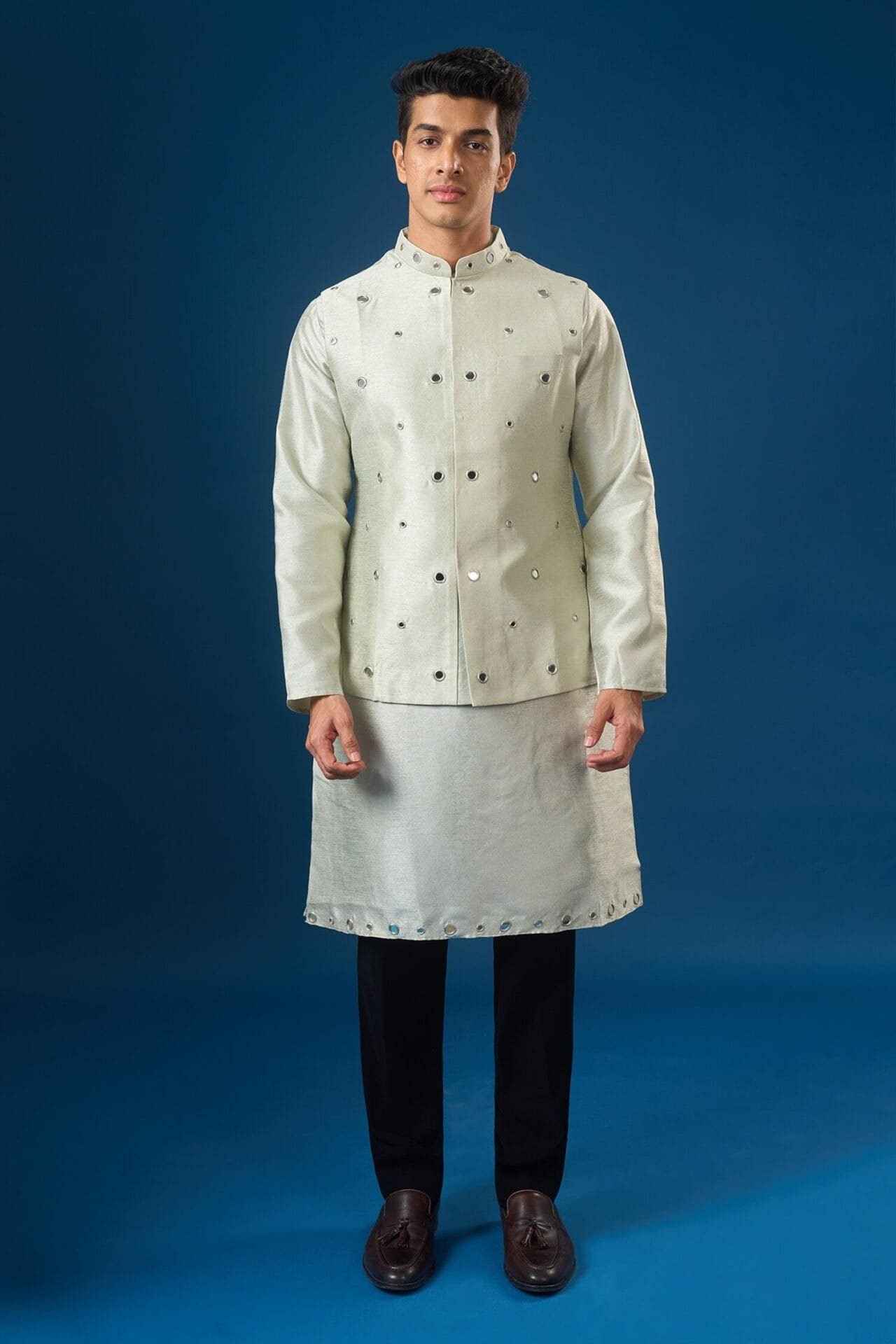Sage Green Mirror Embroidered Kurta