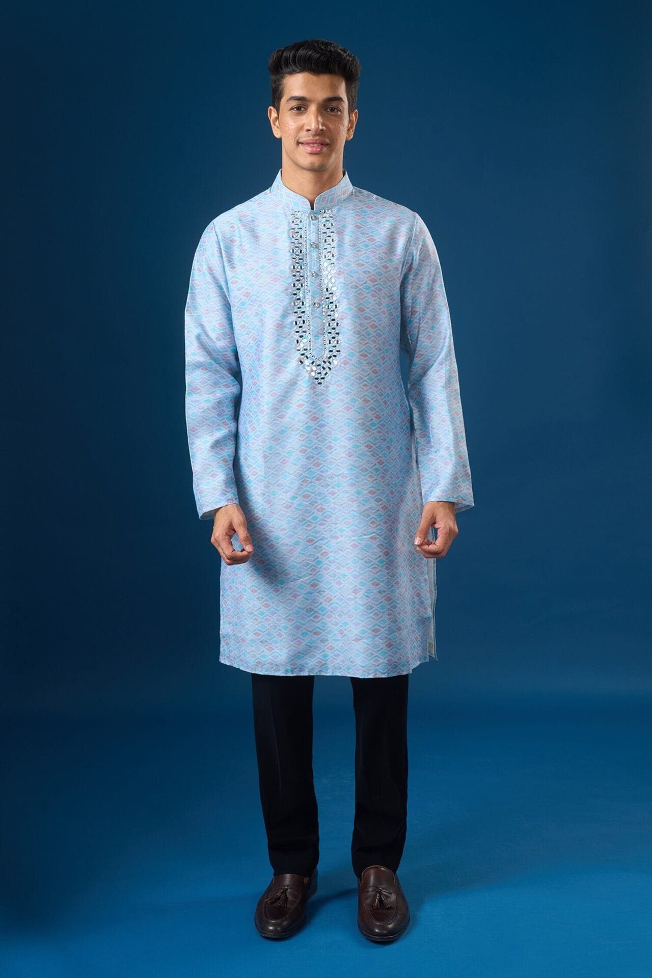 Sky Blue Mirror Embroidered Kurta S