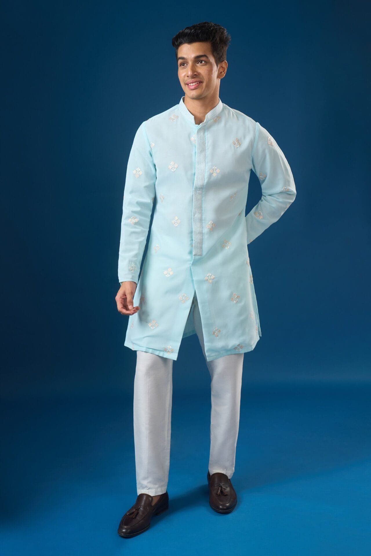 Sea Blue Embroidered Kurta