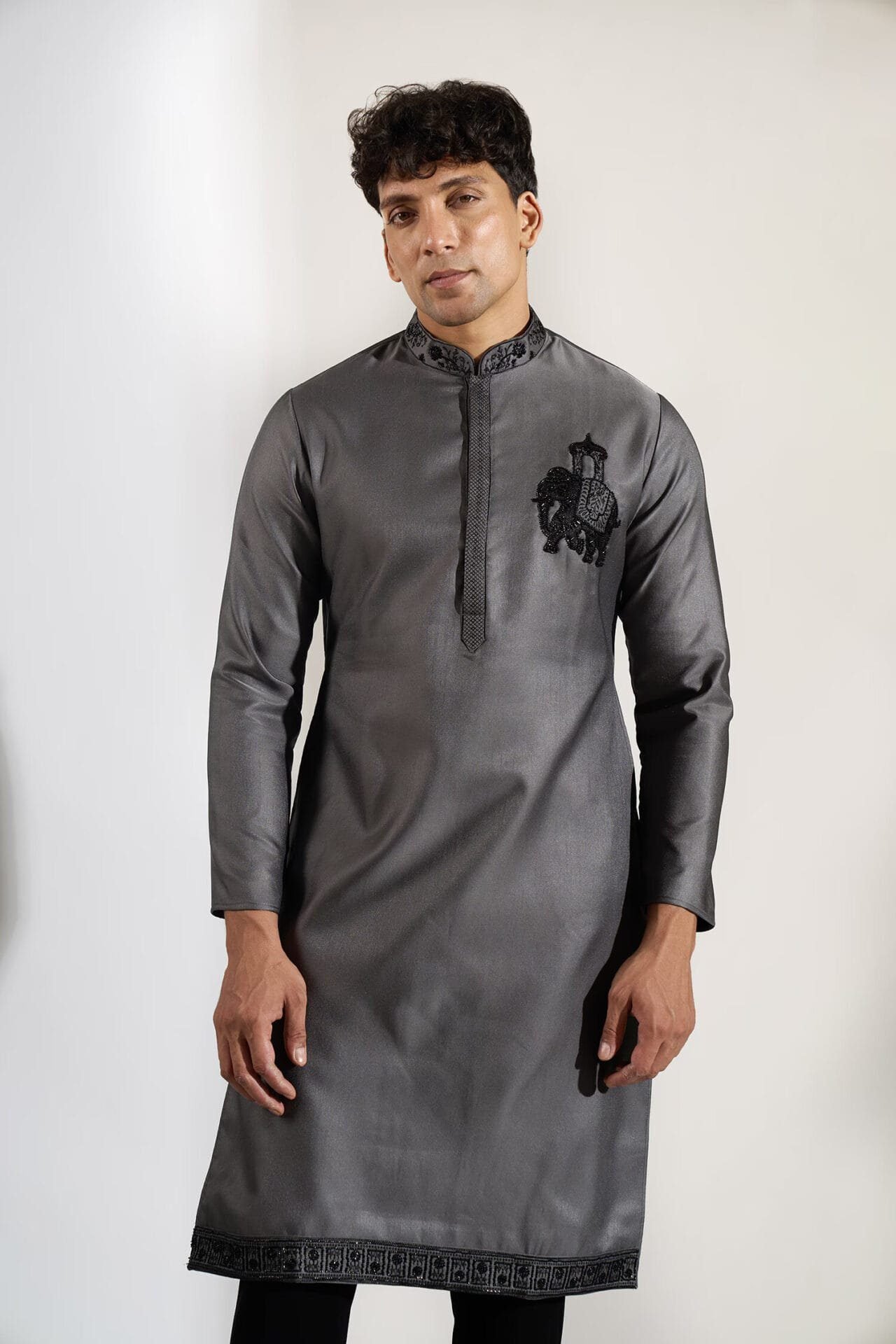 Grey Ombre Embroidered Kurta Set