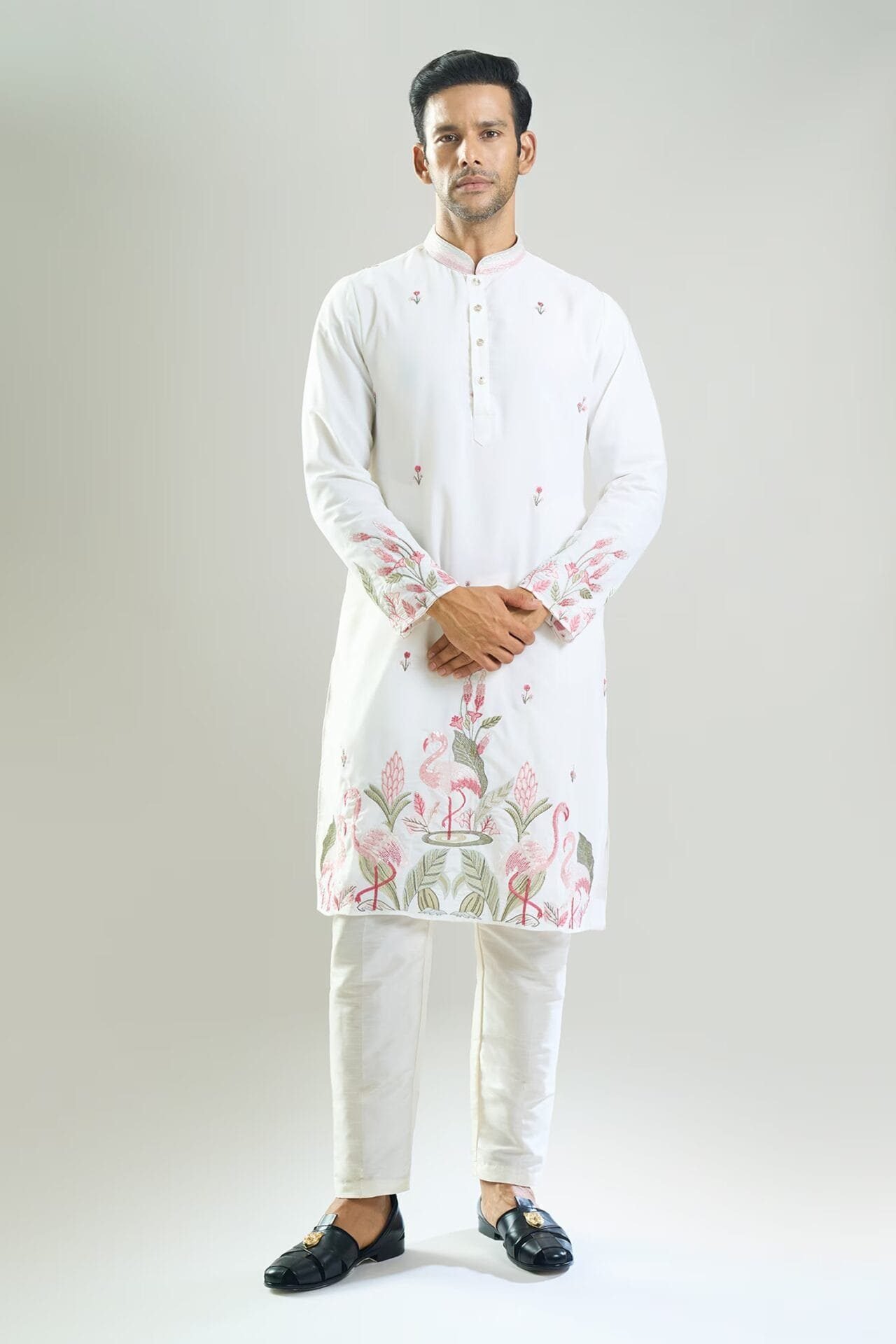 Off White Embroidered Kurta Set