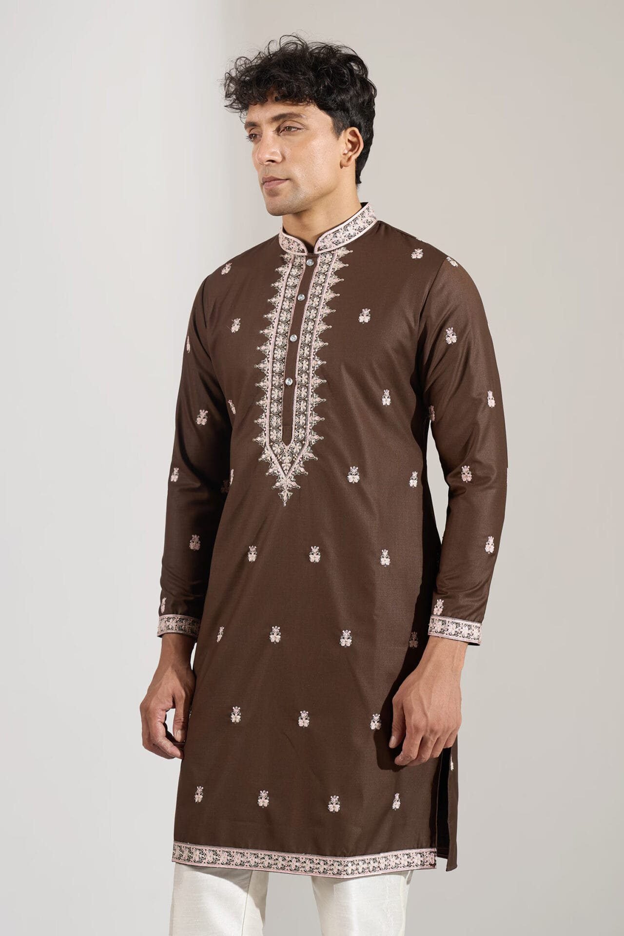 Brown Embroidered Kurta Set