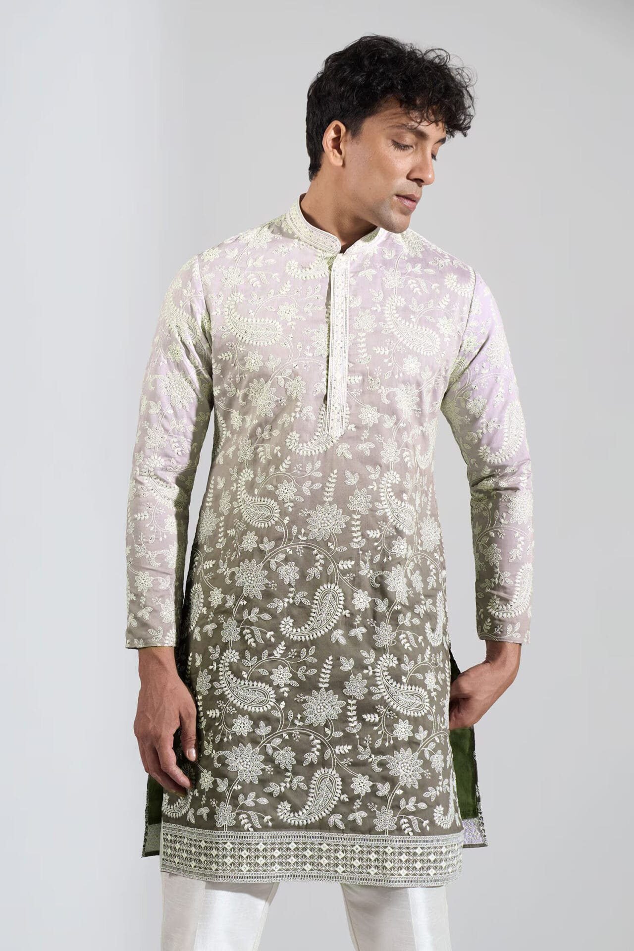 Green Ombre Embroidered Kurta Set