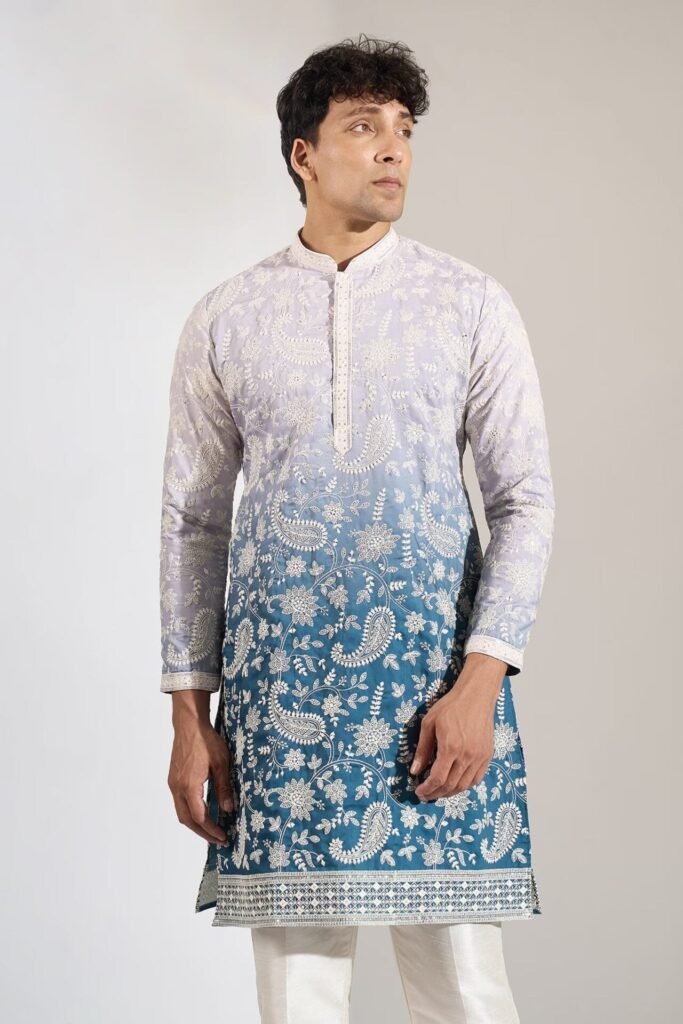 Blue Ombre Embroidered Kurta Set