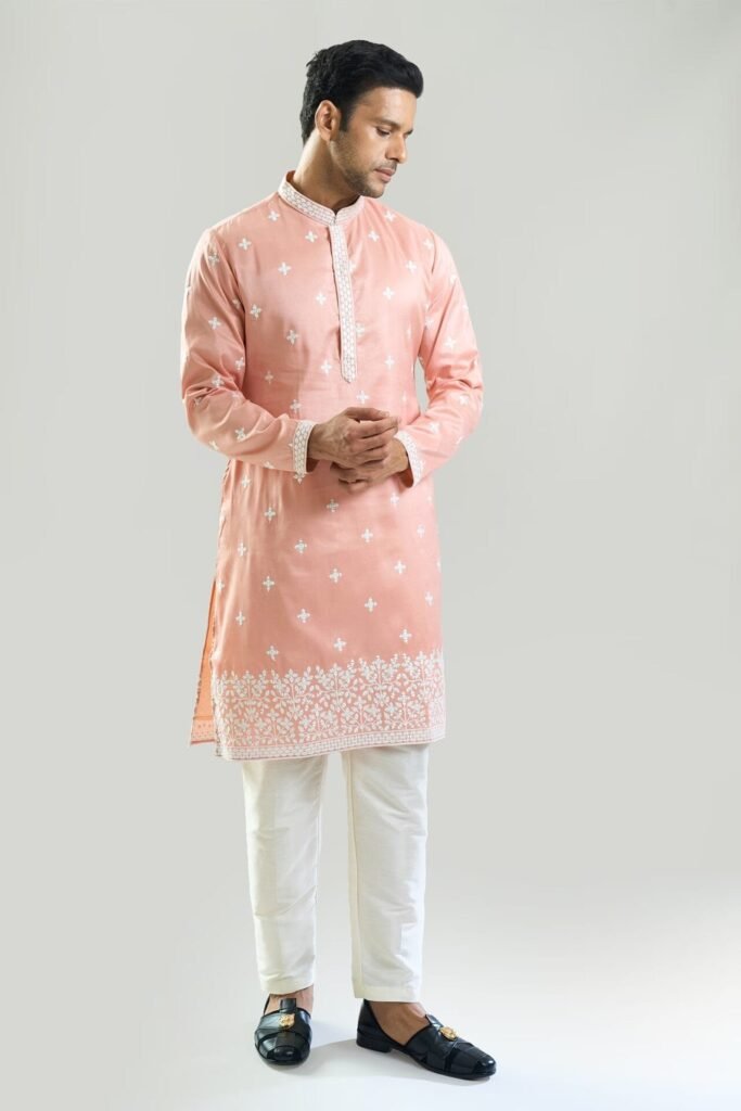 Peach Embroidered Kurta Set