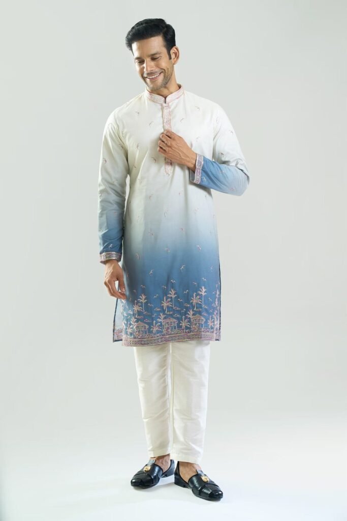 Blue Ombre Embroidered Kurta Set