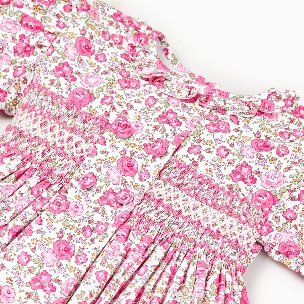 Pink Roses Hand smocked Dress