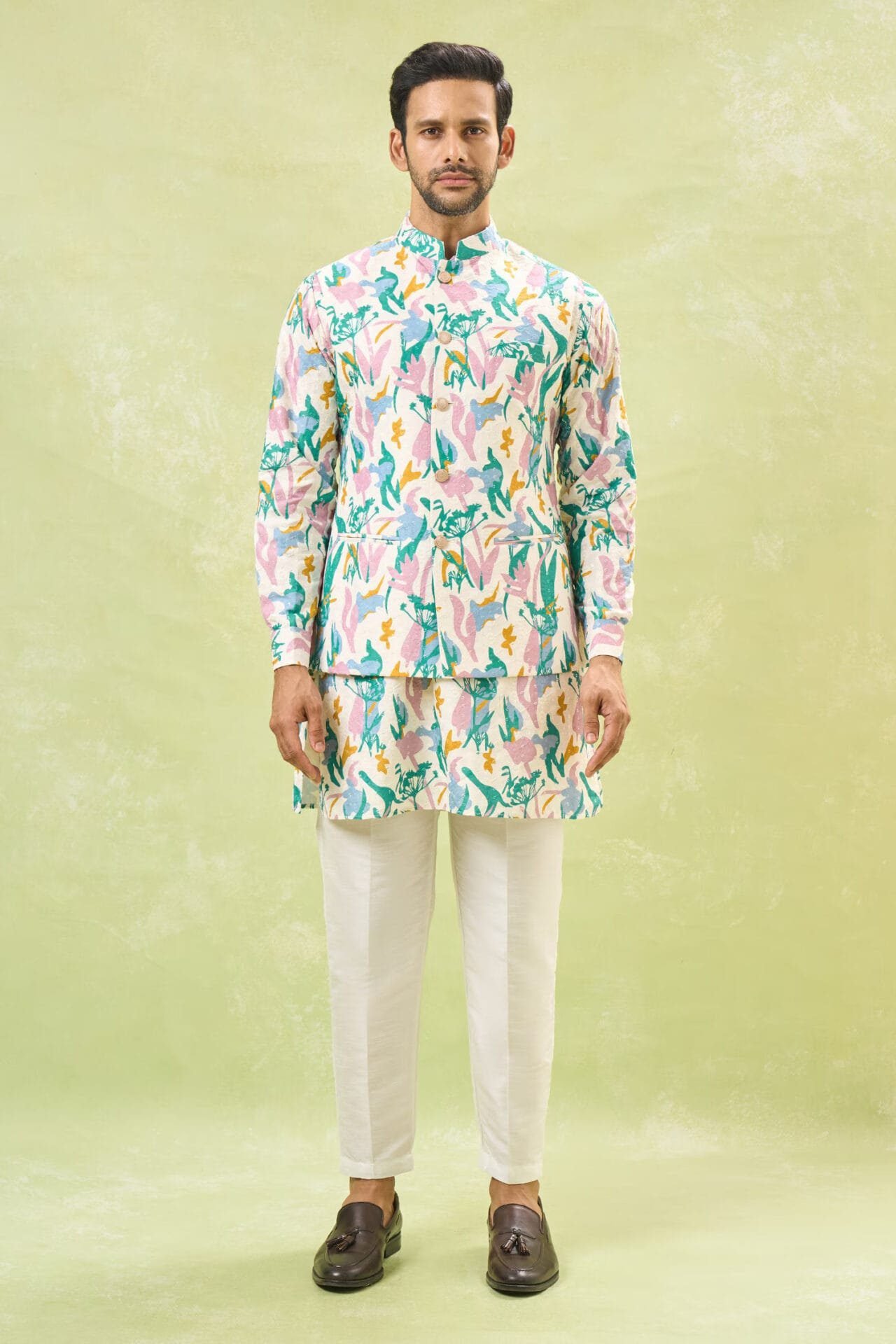Multi Coloured Embossed Kurta-Jacke