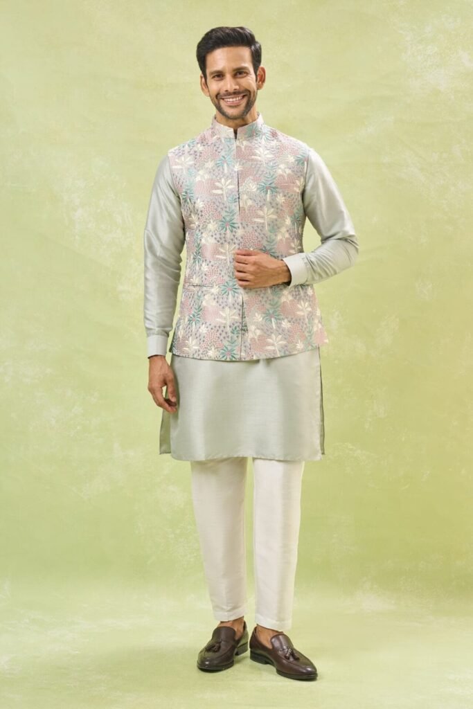 Grey Embroidered Kurta-Jacket Set