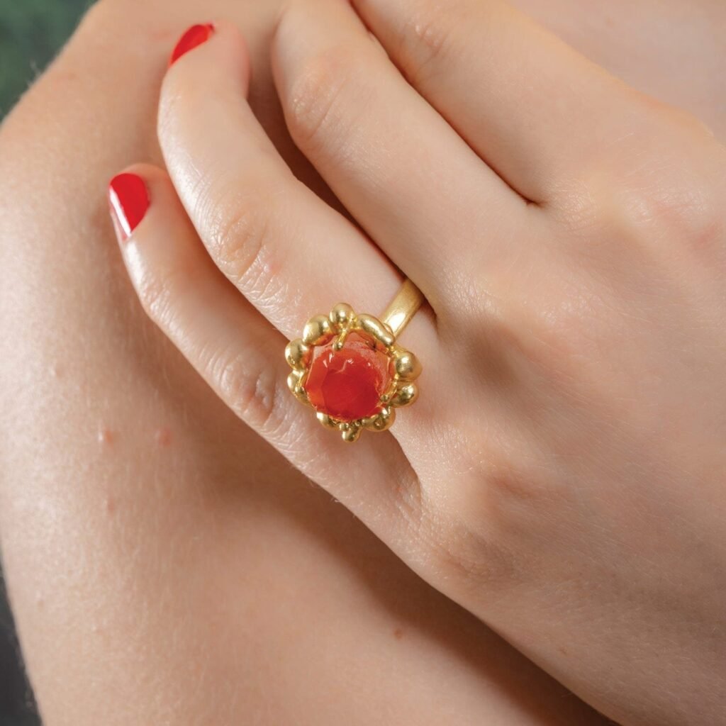 Carnelian Mineral Claw Ring –