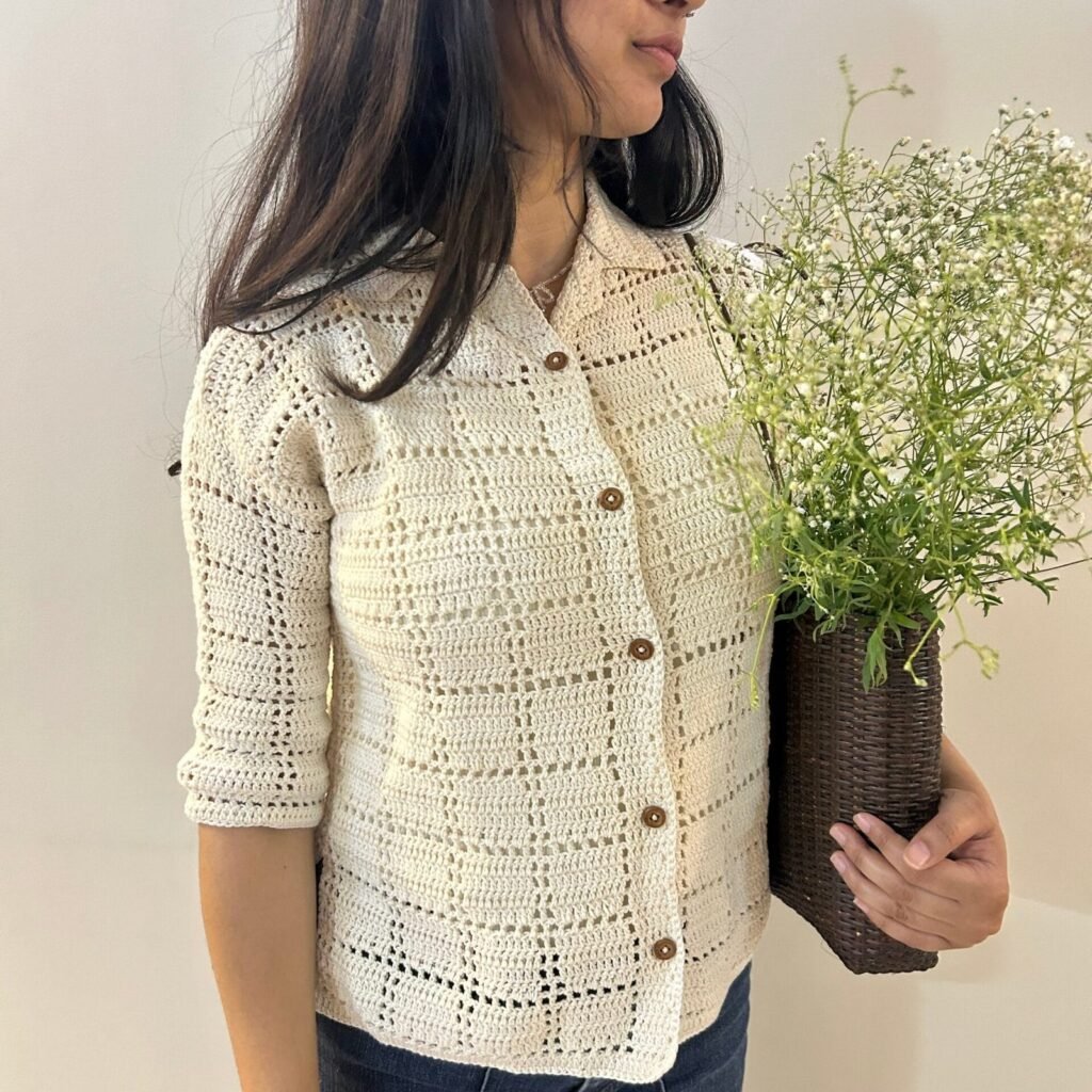 Ivory Grid Crochet Shirt