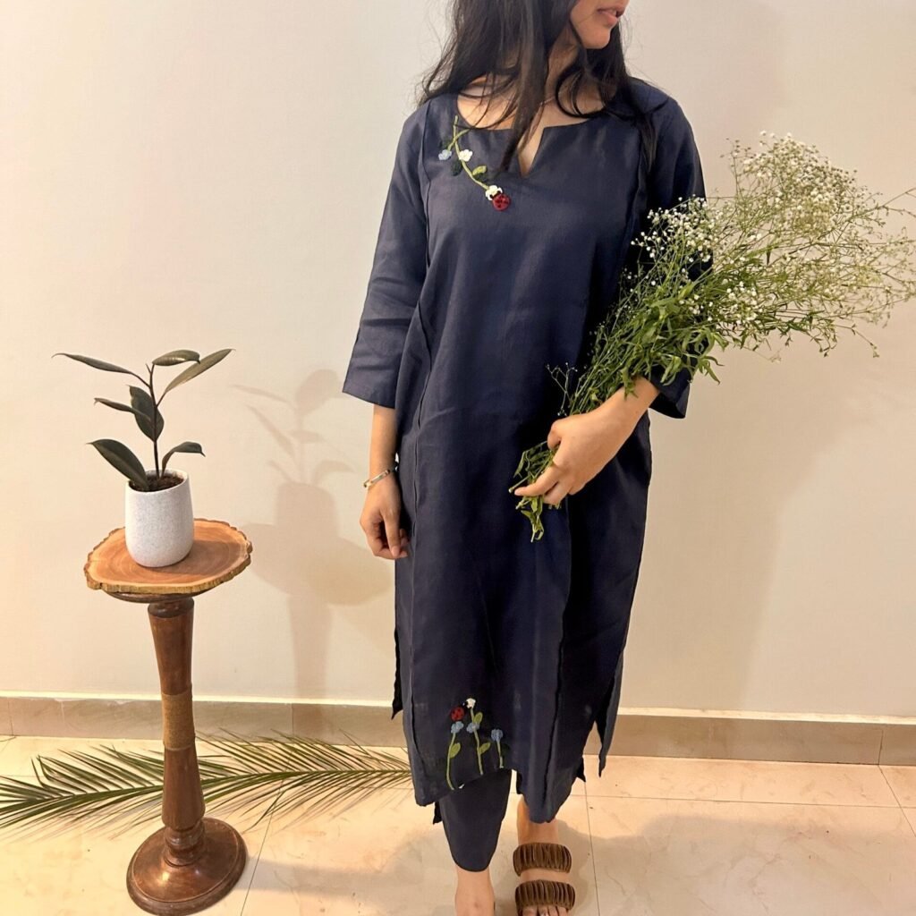 Indigo Bloom Linen Set of Dress  