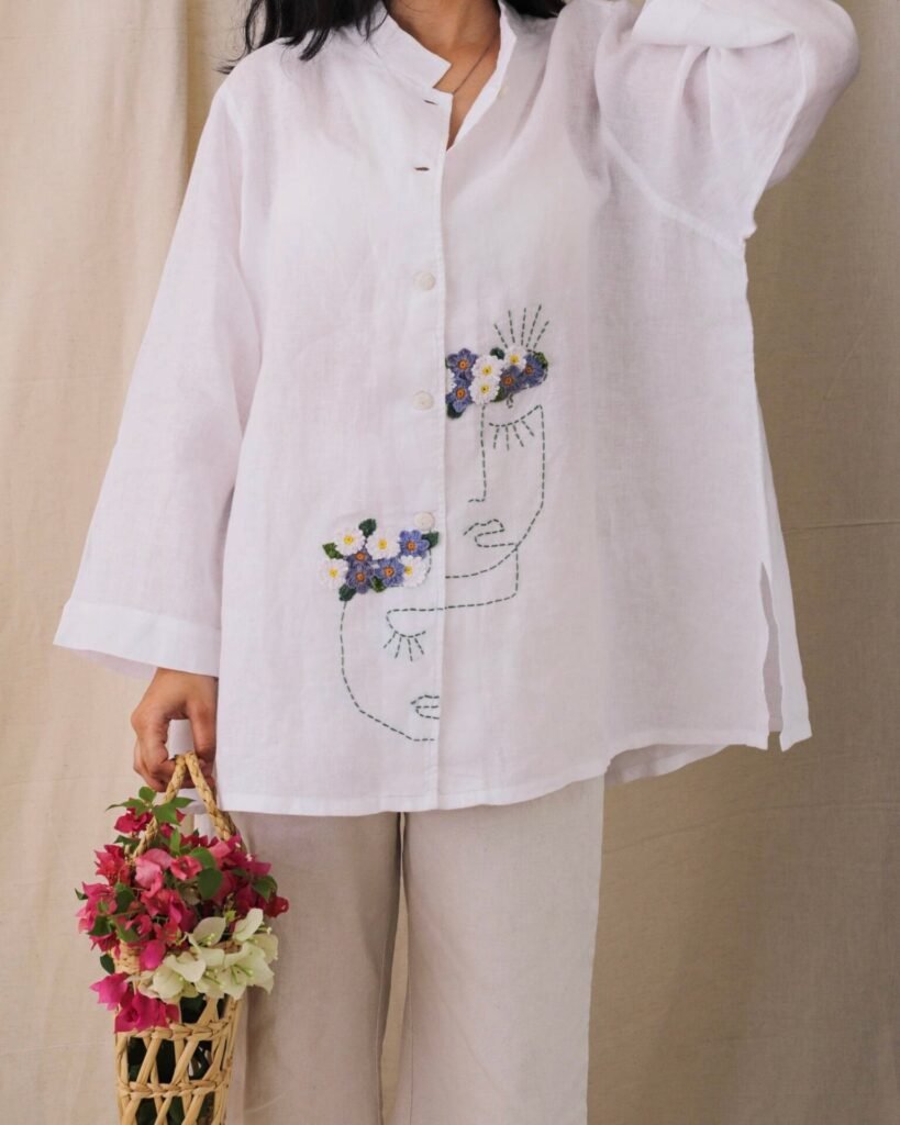 Illustrated White Linen Shirt