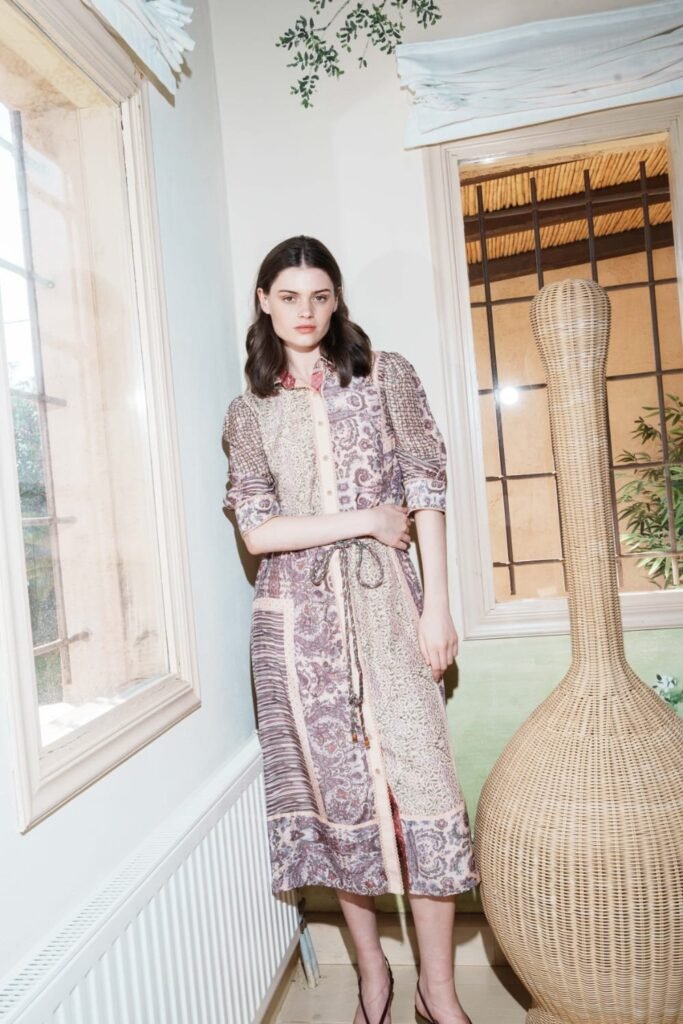 Salmon splcied multi-printed shirt