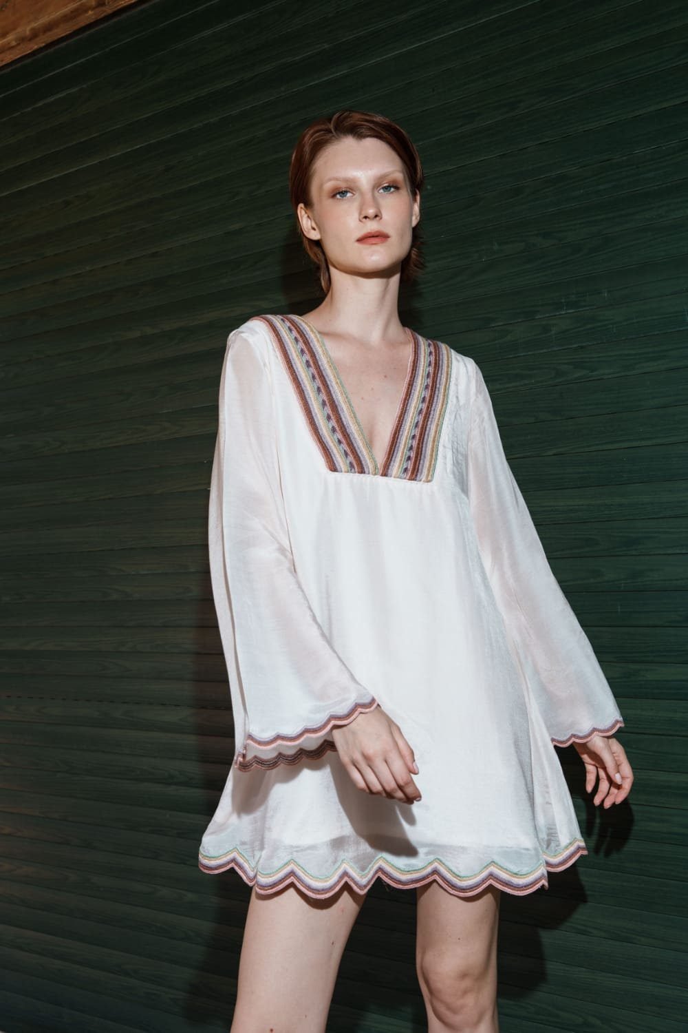 Pink mul embroidered scallop mini d